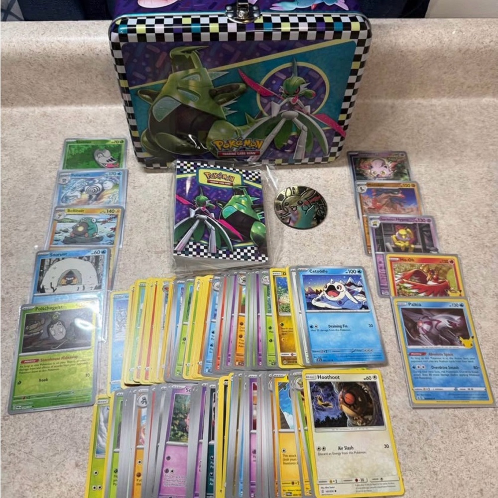 100+ Pokémon Card Lot with Tin, Holos and Coin